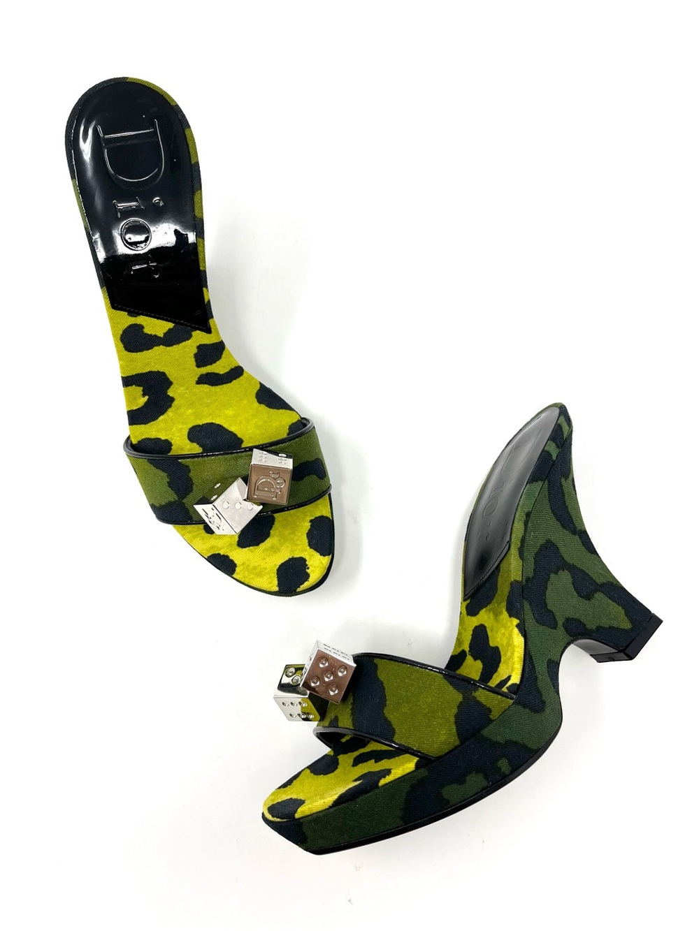 RARE NEW Vintage Christian Dior Galliano Y2K Green Gambler Dice Wedges 36.5 6.5